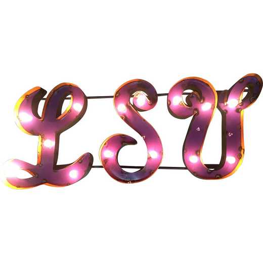 LSUWDLGT: LRT LSU Script Metal Décor Lighted